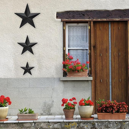 VIVICOMFY 6" 9”12"（3pieces Black Barn Star Wall Decor,Metal Stars Rustic Vintage Western Country Farmhouse Home Indoor or Outdoor Wall Decoration,Texas Stars for House Art Décor