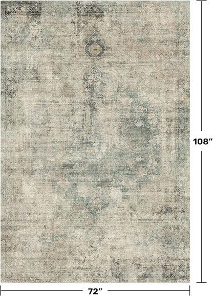 Hazo Haus Neutral Dark Rugs for Living Room - 6x9 Washable Rug for Dining Room Table, Bedroom Under Bed, Ultra-Thin Soft Textured Moss Green Indoor Decor