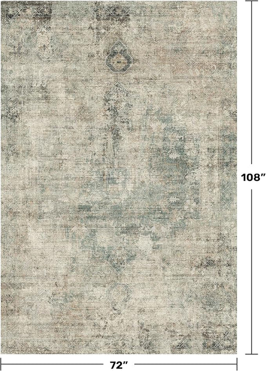 Hazo Haus Neutral Dark Rugs for Living Room - 6x9 Washable Rug for Dining Room Table, Bedroom Under Bed, Ultra-Thin Soft Textured Moss Green Indoor Decor