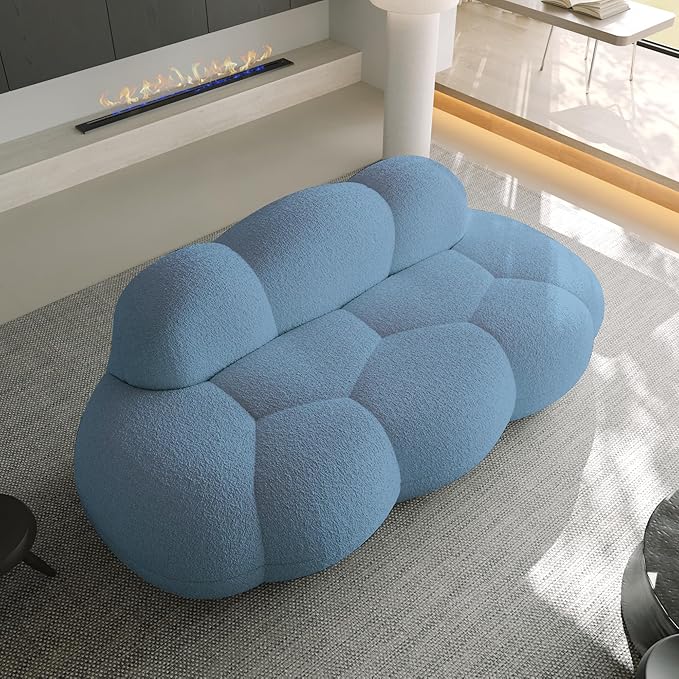 Modern Curved Sofa, 3 Seater, Soft Sherpa Upholstered Sofa, Minimalist Style Comfy Cloud Couch for Living Room Apartment, Black