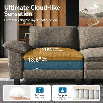 SUNSHINE VALLEY U Shaped Modular Cloud Couch, 157.5'' Oversized Chenille Sectional Sofa with Wider Armrest and Ottoman, Upholstered 6-Seat Modern Deep Seat for Bedroom Living Room, Smoky Grey