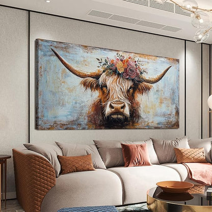 Canvas Wall Art Decor Oversized Wall Art Picutures for Living Room Highland Cow Wall Art Prints Large Vintage Wall Art Decor Canvas Art Wall Decor Artwork for Walls Home Bedroom Office Decorations 39" X 78"