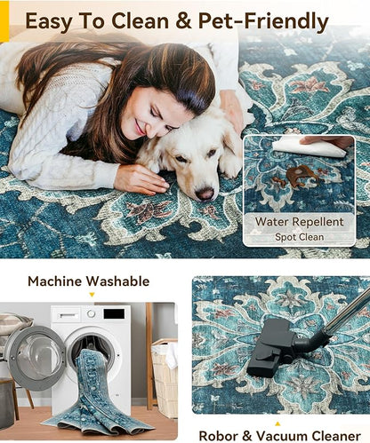 RELEANY Area Rugs 2'x5' Runner Rug Non Slip Washable for Kitchen Hallway Bedroom Beside Laundry Room Bathroom Rug, Floor Carpet, Teal Green Lake Blue Turquoise