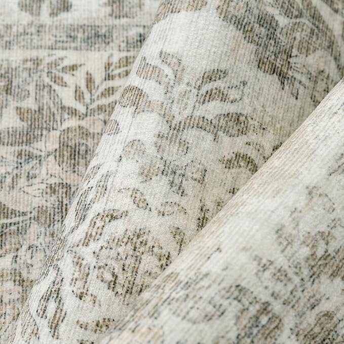 PureCozy 2x7 Runner Rug Beige Washable Hallway Kitchen Bedroom Vintage Distressed Bathroom Non Slip Medallion Floral Carpet Indoor Retro Throw Floor Mat for Office Dining Laundry Living Room
