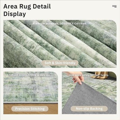 Soalmost Runner Rug 2x5 Washable Non-Slip Kitchen Runner Rugs for Bathroom Laundry Room Green/Ivory Vintage Floor Carpet Runners for Hallway Entryway