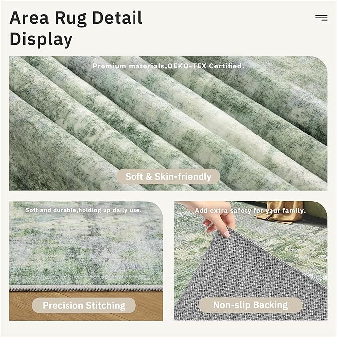 Soalmost Runner Rug 2x8 Washable Non-Slip Hallway Runner Rugs for Kitchen Bathroom Laundry Room Green/Ivory Vintage Floor Carpet Runners for Hallways Entryway