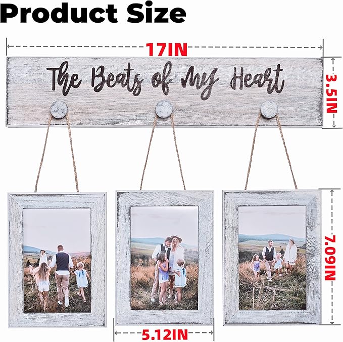 4X6 Picture Frames Farmhouse Rustic Vintage Distressed Solid Wood Photo Frame with HD plexiglass Hanging Picture Frame Wall Decor for Living Room, Set of 3