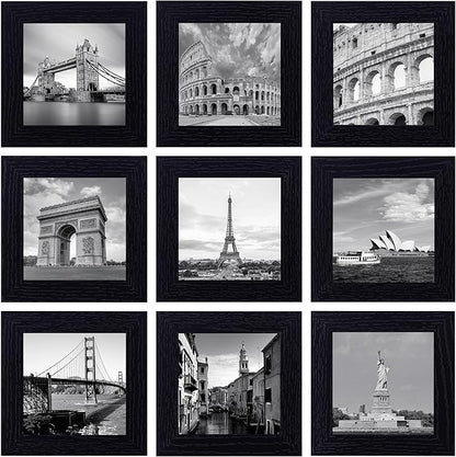 eletecpro 4x4 Picture Frames Set of 9 Classic Gallery Wall Frame Set Displays 4x4 Photo without Mat Square Picture Frames Collage Wall Decor, Black Modern Home Decor for Hanging