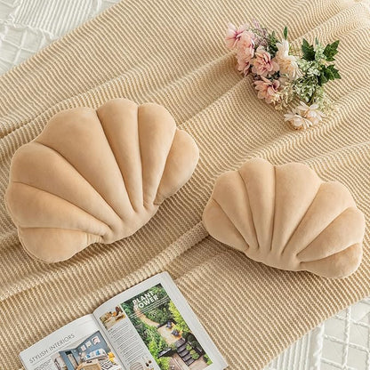 Shell Pillow, Shell Shaped Decorative Throw Pillows with Velet for Couch Bed, Cute Seashell Beachy Room Decor Aesthetic Throw Pillows for Bedroom Living Room(13x10 Inches, Champagne)