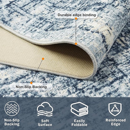 6x9 Area Rugs for Living Room Washable Rug: Anti-Skid Abstract Modern Living Room Rug Soft Thin Carpets Indoor Floor Non-Shedding Carpet for Bedroom Dining Farmhouse Nursery Home Office Blue Gold
