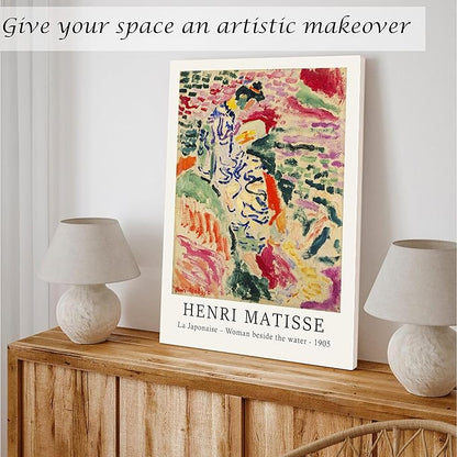 Induslyfe Large Framed Retro Vintage Wall Art Canvas Decor Set of 3, Matisse Prints Poster Modern Art, Sage Green Aesthetic Floral Botanical for Bedroom Living Room Bathroom 18x24