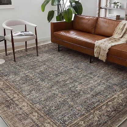 CHAMPLANT Washable Area Rug 9'x12' Retro Boho Design Non-Shedding Easy Care Ideal for High Traffic Areas in Living Room Bedroom Office Coffee Table Kitchen Large Carpet