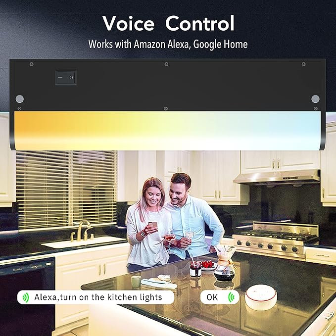 Smart Under Cabinet Lighting Hardwired Plug-in, Alexa & Google Compatible, Dimmable LED Under Cabinet Lights for Kitchen,9 Inches Under Counter Lights with App, Remote, 2700K-6500K Adjustable CCT