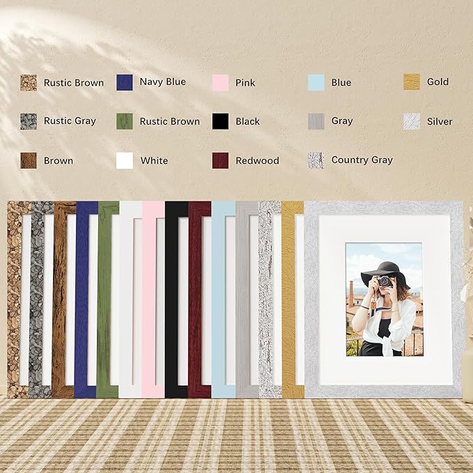 Picrit 5x7 Picture Frame Set of 12, Display 4x6 with Mat or 5x7 without Mat, Photo Frames for Wall Mounting or Table Top Display, Dark Red Wood