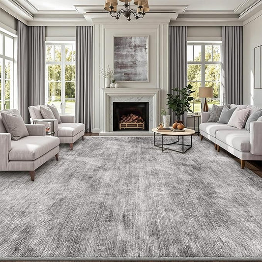 LUMI 8x10 Washable Area Rug for Living Room, Ultra Soft Modern Neutral Grey Rugs Non Slip with Rubber Backing, Low Profile, High Traffic, Stain Resistant Carpets, Ideal for Bedroom, Dining Room