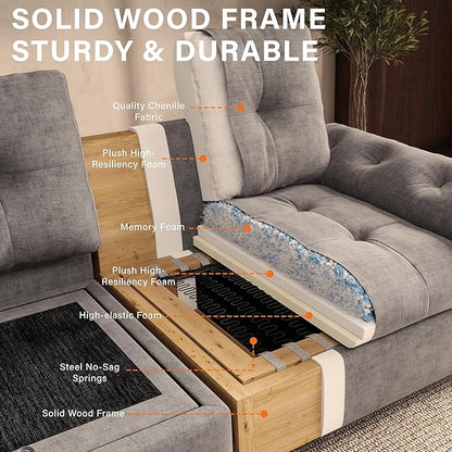 Oversized Modular Sectional Sofa with Storage, Modern Deep Seat Cloud Couch for Living Room, L-Shaped Large Sectional Couch, Single Chair, Gray