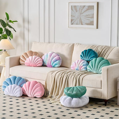XIAIJIA Seashell Decorative Pillow Shell Shaped Throw Pillow 3D Insert Beach Pillow Soft Velvet Pillow Sea Ocean Decoration Couch Bed Pillow Cushions(Champagne,14 X 11 inch)
