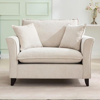 Merax 46.3" Chenille Accent Chair, Oversized Reading Armchair w/2 Pillows, Modern Corner Single Cloud Sofa Arm Chairs, Comfortable Living Room Deep Cushion Seating for Office & Apartment, White