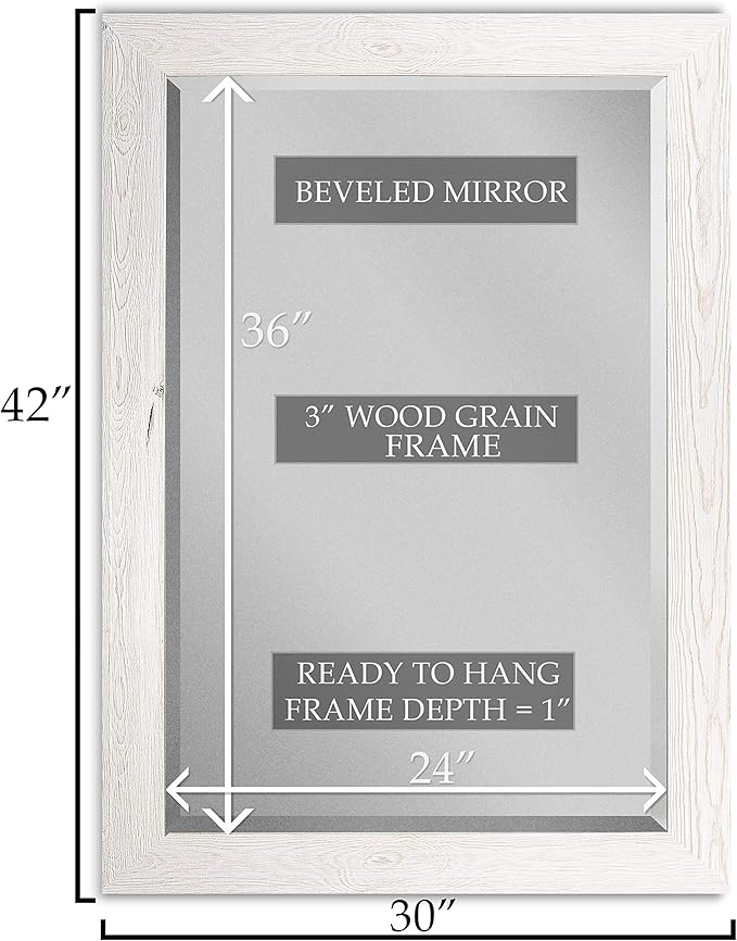 Renditions Gallery Rectangular Brite White Wood Framed Body Mirror Verticle Or Horizontal Farmhouse Wall Mounted Decorative Mirror for Bedroom Living Room Home Boho Decor - 41"x29" LT07