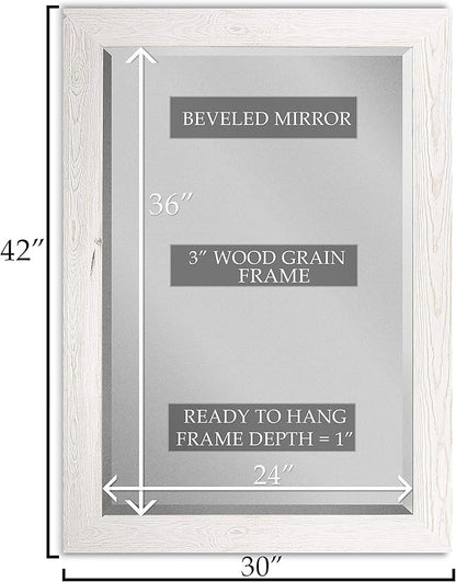 Renditions Gallery Rectangular Brite White Wood Framed Body Mirror Verticle Or Horizontal Farmhouse Wall Mounted Decorative Mirror for Bedroom Living Room Home Boho Decor - 41"x29" LT07