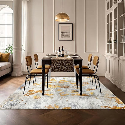 Washable 5x7 Area Rug: Modern Large Rugs for Living Room Dining Room Bedroom Office Indoor - Non-Slip Carpet Home Decor - 5x7 Orange Gold Grey