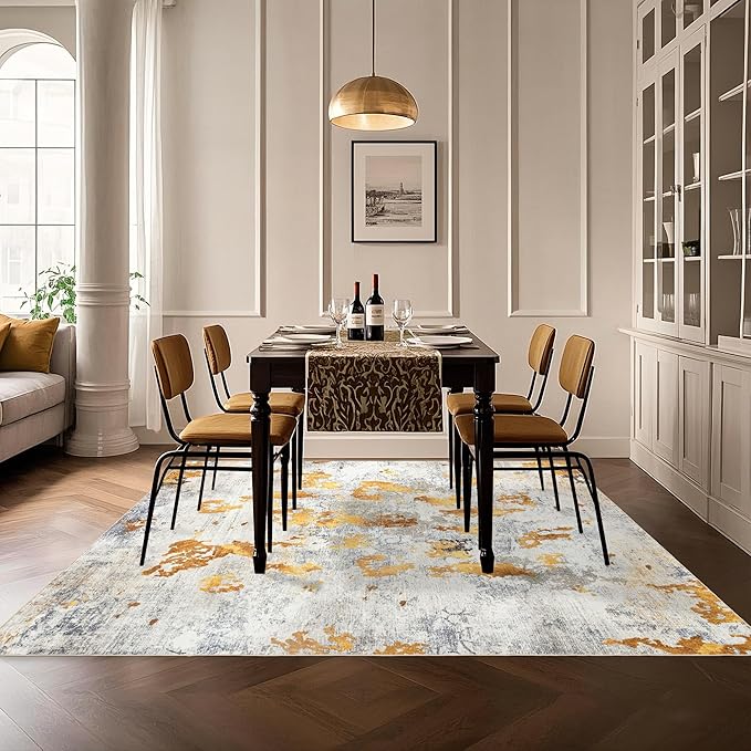 Washable 6x9 Area Rug: Modern Large Rugs for Living Room Dining Room Bedroom Office Indoor - Non-Slip Carpet Home Decor - 6x9 Orange Gold Grey