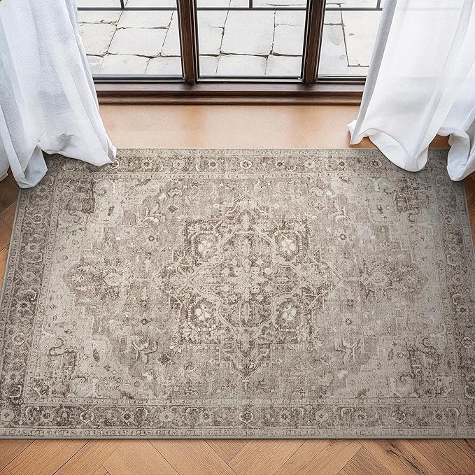 Bloom Rugs Washable Non-Slip 3' x 5' Rug - Beige/Gray Traditional Area Rug for Living Room, Bedroom, Dining Room, and Kitchen - Exact Size: 3' x 5'