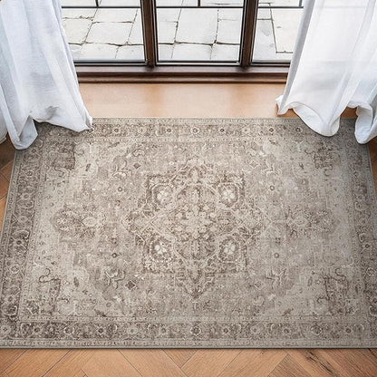 Bloom Rugs Washable Non-Slip 3' x 5' Rug - Beige/Gray Traditional Area Rug for Living Room, Bedroom, Dining Room, and Kitchen - Exact Size: 3' x 5'