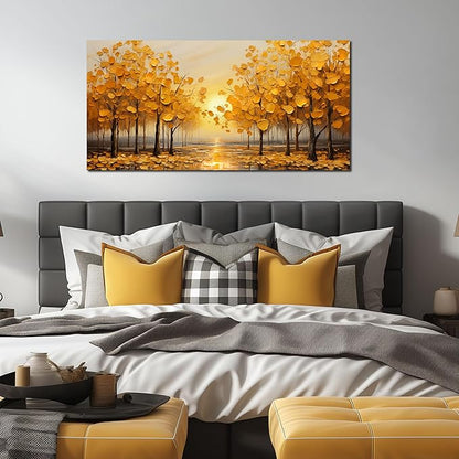 Tree Painting Wall Art Bedroom Yellow Wall Pictures for Living Room Office Wall Art Decor 24 x 48 Inch