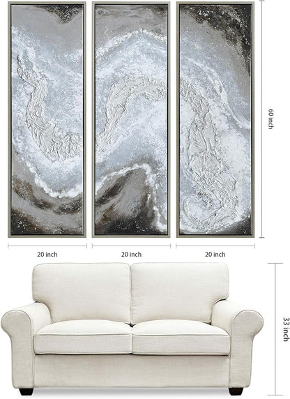 Empire Art Direct Abstract Wall Art Textured Hand Painted Canvas by Martin Edwards, Triptych, 60" x 20" each, Iced