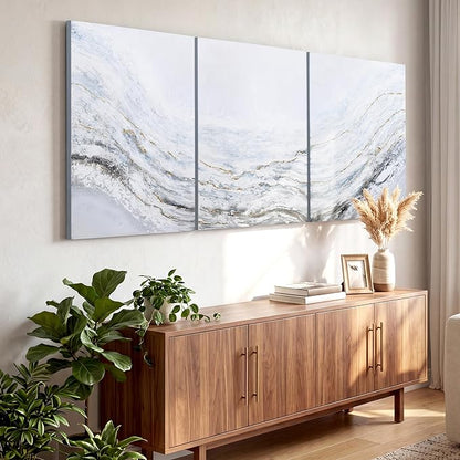 Empire Art Direct Abstract Wall Art Textured Hand Painted Canvas by Martin Edwards, Triptych, 40" x 30" each, Blizzard