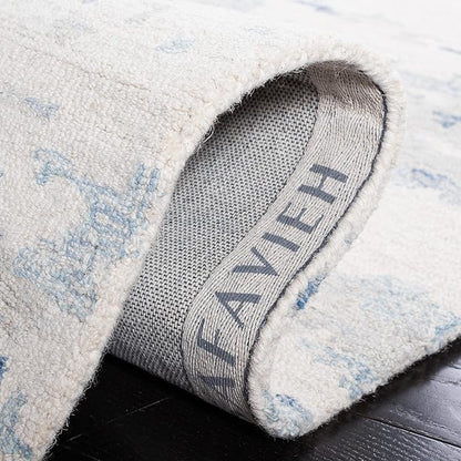 SAFAVIEH Abstract Collection Runner Rug - 2'3" x 16', Ivory & Blue, Handmade Abstract Wool, Ideal for High Traffic Areas in Living Room, Bedroom (ABT465A)