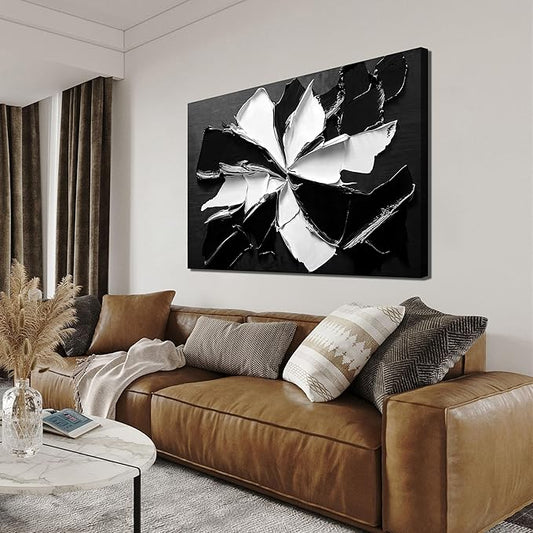 Abstract Wall Art Decor Modern Minimalist Wall Art Pictures for Living Room Black and White Wall Art Prints Abstract Canvas Art Wall Decor Flowers Artwork for Walls Office Home Decoration 32" X 48"