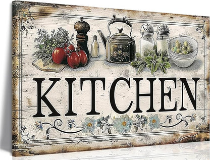 Vintage Kitchen Sign Canvas Wall Art Country Kitchen Painting Picture Decor Vegetable Food Poster Print Artwork for Restaurant Home Decoration