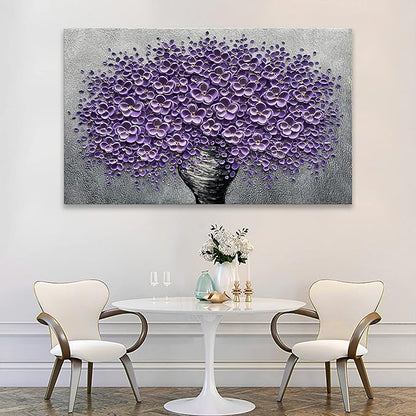 Epicler art hand-painted purple 3D flower decorative oil painting, flower wall decorative frame wall Art, modern Art living room, bedroom, office, hotel restaurant wall Art 28x40 inch
