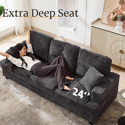 Couches for Living Room, 89 inch Cloud Couch Sofa in Chenile with Extra Comfy Soft Deep Seats, Modern 3 Seater Sofas for Living Room Bedroom Office Apartment, Grey