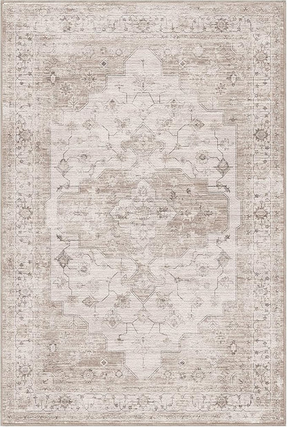 LUMI 8x10 Washable Area Rug for Living Room, Ultra Soft Vintage Rug with TPE Non Slip Backing, Stain Resistant, Low Profile Carpet High Traffic for Bedroom, Dining Room
