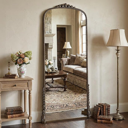 Antok Floor Mirror, 71"×32" Vintage Full Length Mirror Carved Full Body Mirror with Stand, Hanging Mounted for Bedroom Living Room Cloakroom,Bronze,Luxury Style