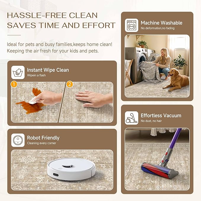 2x3 Washable Area Rug for Entryway Kitchen Vintage Beige Non Slip Low Pile Door Mat Traditional Retro Soft Small Carpet for Bathroom Bedroom Indoor Entrance Dorm