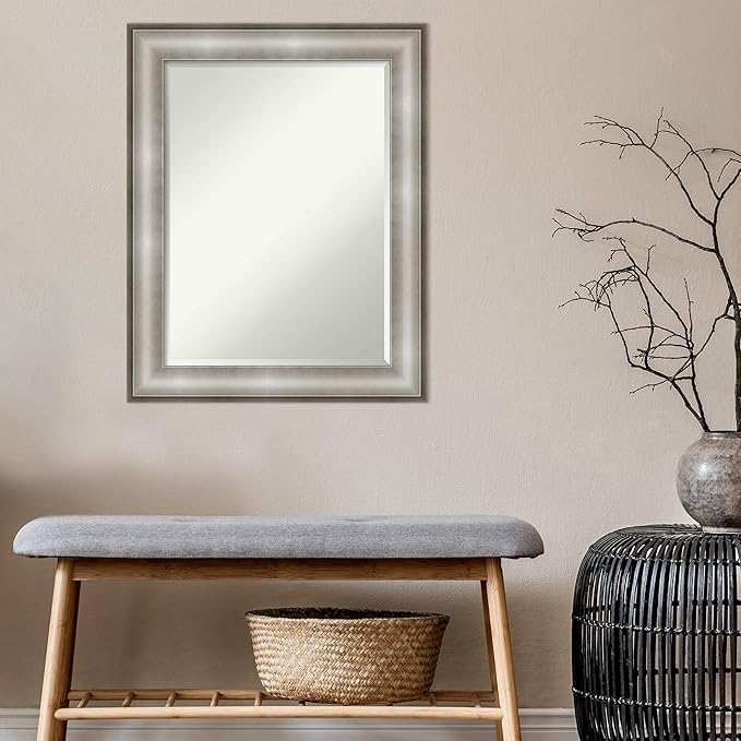 Amanti Art Silver Bathroom Mirror for Over Sink, 29x23 Imperial Silver Rectangle Vanity Mirror, Medium Traditional Frame, Hangs Horizonally and Vertically, Bathroom Wall Decor, Beveled Edge
