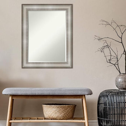 Amanti Art Silver Bathroom Mirror for Over Sink, 29x23 Imperial Silver Rectangle Vanity Mirror, Medium Traditional Frame, Hangs Horizonally and Vertically, Bathroom Wall Decor, Beveled Edge