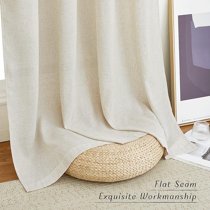 NICETOWN Textured Linen Sheer 108 inch Curtains, Grommet Privacy Translucent with Light Filter Thick Flax Sheer Drapes for Bedroom Porch/Patio, Natural, W42 x L108, 2 Panels