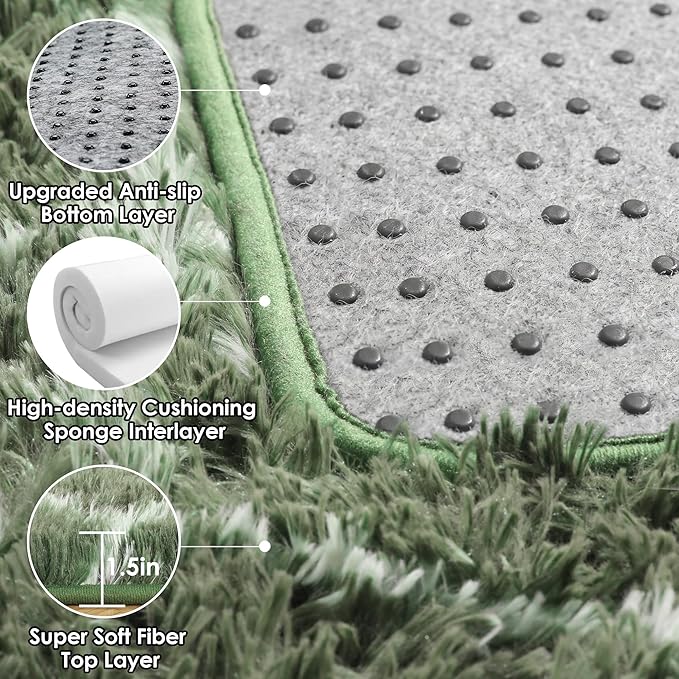 ONASAR Area Rugs for Bedroom Living Room, 4x6 Fluffy Olive Green and White Throw Rug, Soft Plush Fuzzy Shaggy Geometric Floor Carpet for Nursery Kids Girls Boys Teen Dorm Home Decor Aesthetic