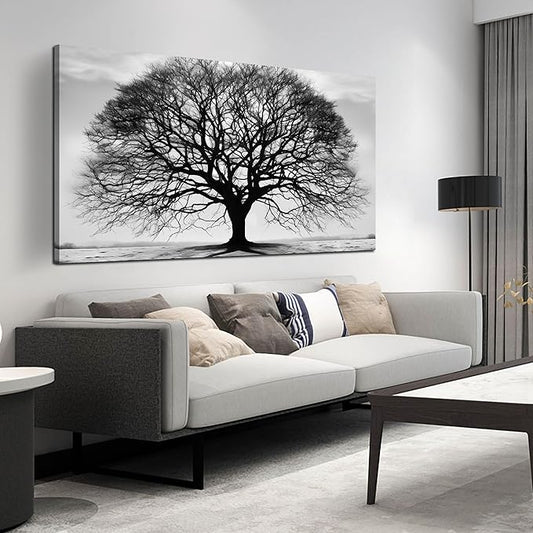 Prepeyssee Tree of Life Wall Art Large Artwork Black and White Wall Art Modern Landscape Nature Canvas Prints Decor for Living Room Bedroom Office Ready to Hang 29"x59"