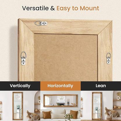 TRAHOME Full Length Mirror with Wooden Frame, 65"X24" Solid Wood Standing Floor Mirror for Farmhouse, Bathroom, Bedroom, Hanging or Leaning Wall-Mounted