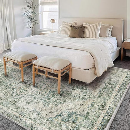 CHAMPLANT Area Rug 6'x9' Washable Vintage Traditional Floor Cover Thin Retro Kitchen Indoor Distressed Non Slip Carpet for Living Room Bedroom Dining Room