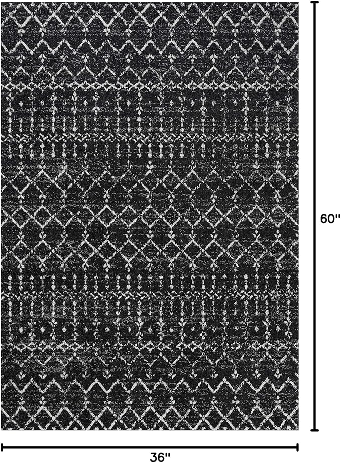 JONATHAN Y Boho Vintage Diamond Black/Ivory Indoor Area Rug 3X5 ft, Moroccan Hype for Living Room, Bedroom, Kitchen, Office, Easy-Cleaning, High Traffic, Pet-Friendly, Non-Shedding (MOH101D-3)