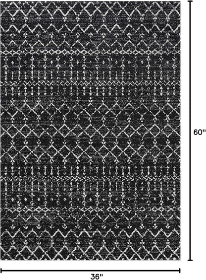 JONATHAN Y Boho Vintage Diamond Black/Ivory Indoor Area Rug 3X5 ft, Moroccan Hype for Living Room, Bedroom, Kitchen, Office, Easy-Cleaning, High Traffic, Pet-Friendly, Non-Shedding (MOH101D-3)