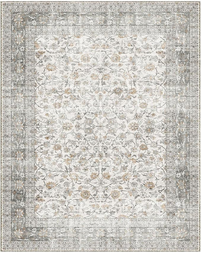 10x12 Large Rugs for Living Room: Washable Rug Stain Resistant Non Slip Distressed Vintage Rug Low Pile Faux Wool Soft Carpet for Bedroom Farmhouse Dining Room Kids Playroom Nursery
