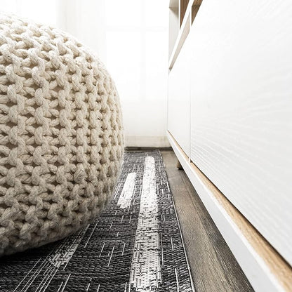 JONATHAN Y Stripe Geometric Indoor Outdoor Runner Rug 2X10 Black/Ivory, Zolak Berber for Backyard, Patio, Porch, Easy-Cleaning, High Traffic, Pet-Friendly, Non-Shedding (SMB124E-210)